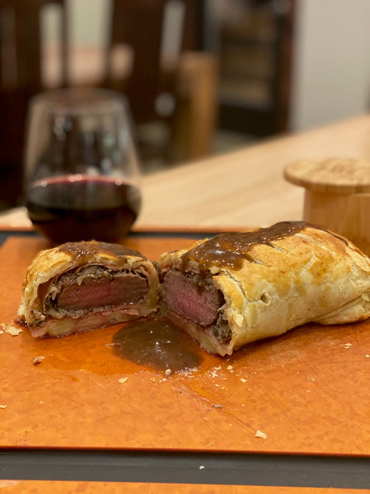 Venison Wellington with a Mushroom Sauce